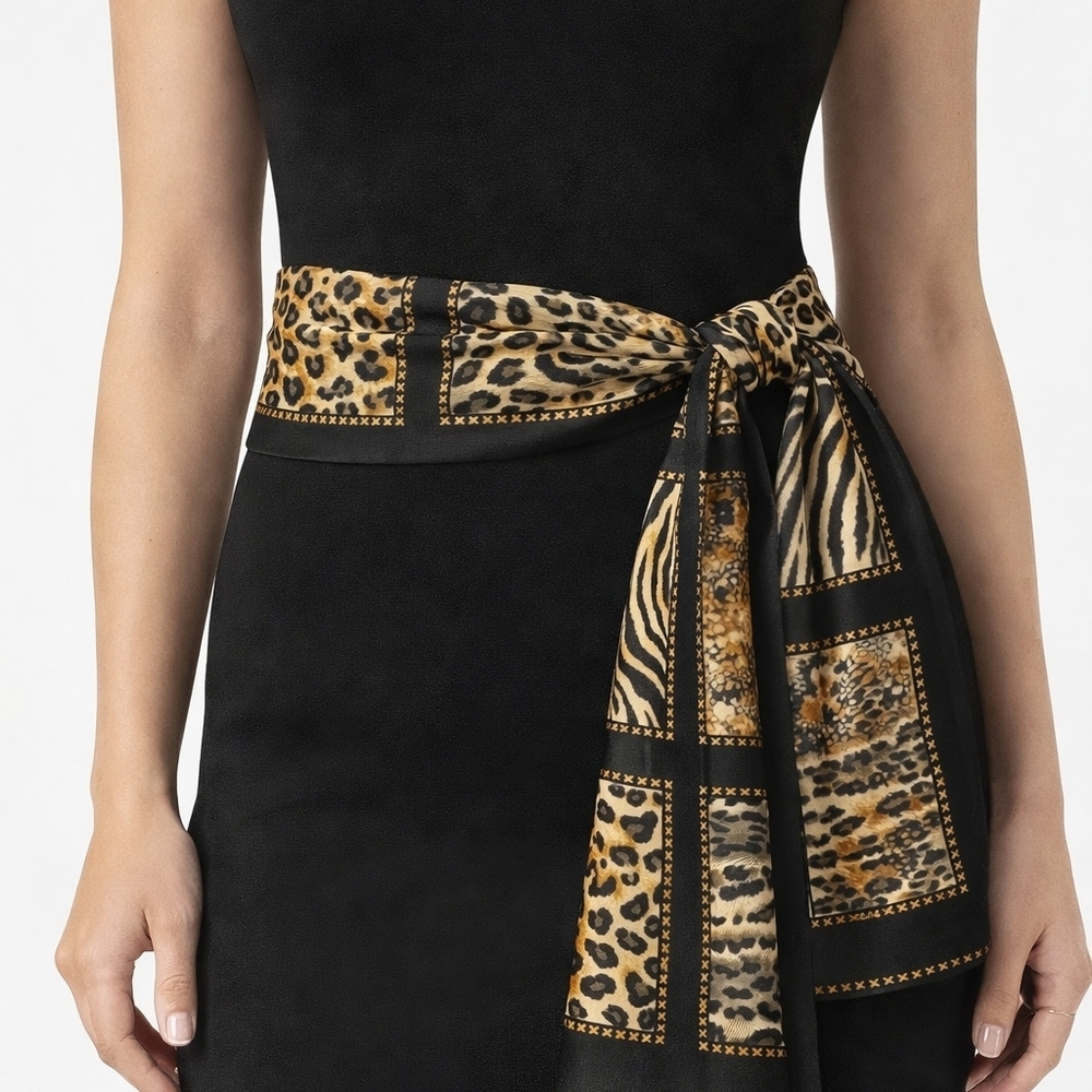 Elegant Silk Blend Animal Print Scarf